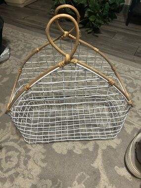 Puebco  japanese style Woven Handle White Wire Storage Basket -18 1/2” x 16 1/2”